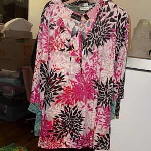 Attitudes by Renee Pink and Black Abstract tunic top  XL with matching Headband